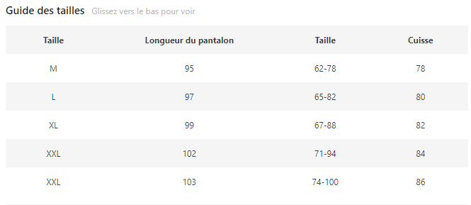 Guide de taille