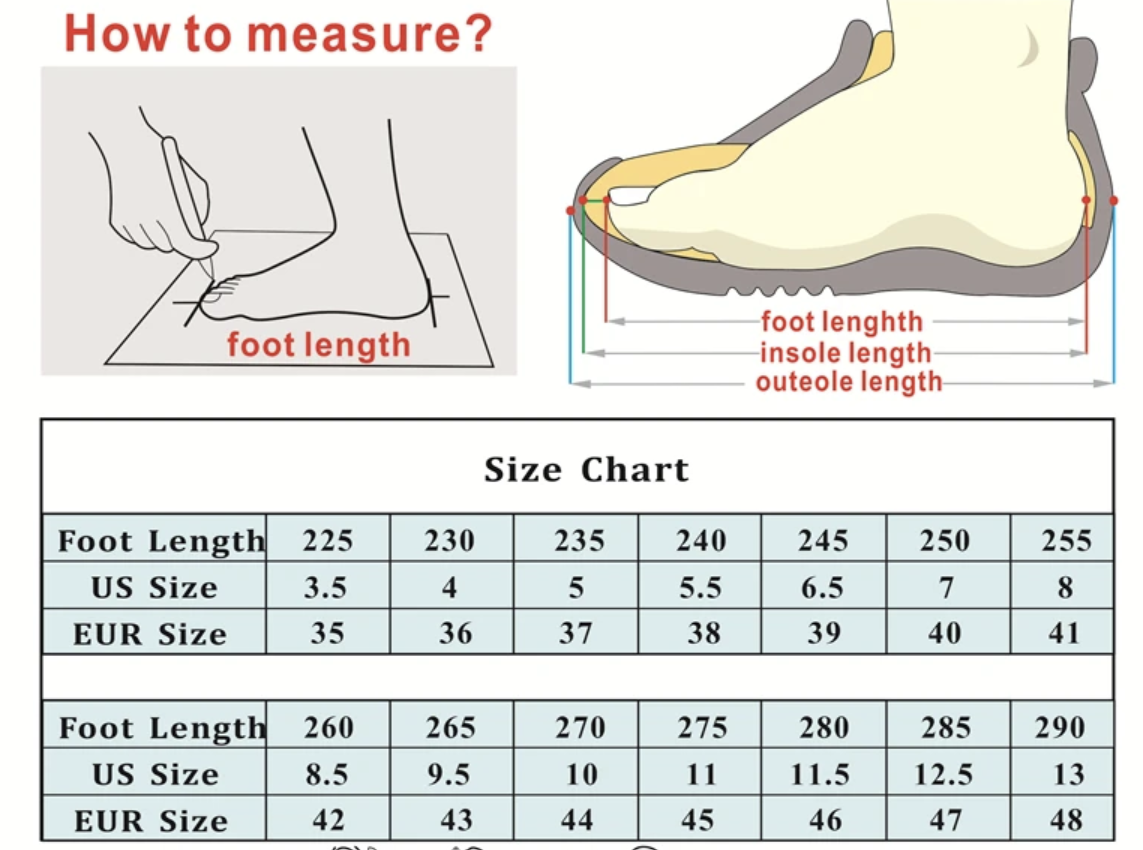 guide de taille gorpcore shoes