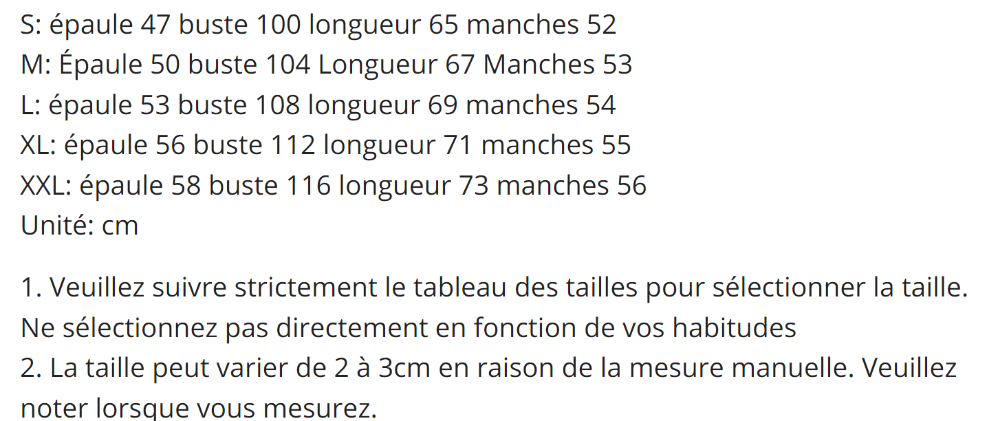 guide de taille